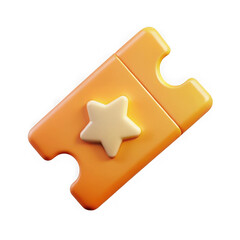 Orange ticket icon 3d render isolated on transparent background