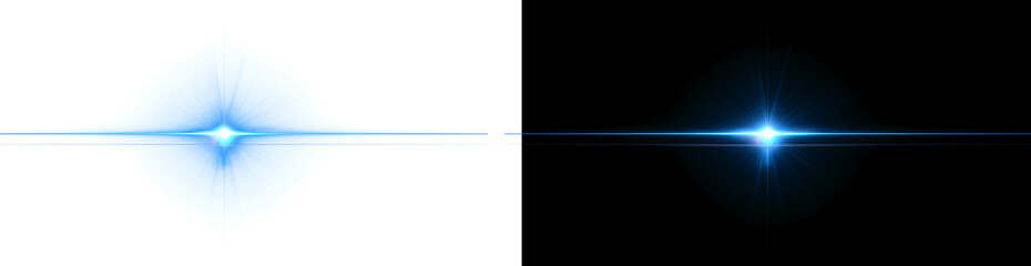 Fototapeta premium Png Glowing horizontal blue light line with radiant shine and beam effect. Futuristic energy streak with shimmer, flare, and neon glow. Perfect for digital highlights. Png illustration