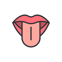Stylized Mouth With Protruding Tongue Isolated On Transparent Layer