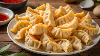 Golden-brown dumplings on a plate.