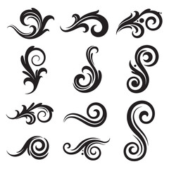 Fototapeta premium Elegant black swirls and floral vector elements for decorative design icon set
