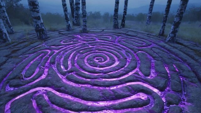 Purple Spiral Labyrinth in Forest