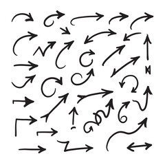 Hand drawn doodle arrow icon set for direction navigation and design elements on white