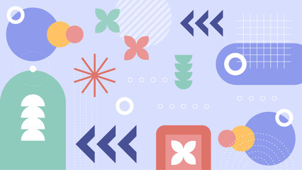 Abstract pink artwork with colorful geometric shapes and flowers suitable for background design, posters, cards, and web graphics. Great for vibrant projects.