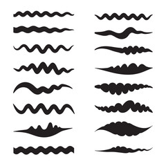 Hand drawn wavy lines and brush strokes icon set in various creative and artistic styles perfect for graphic design