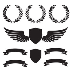Laurel wreaths, shields, wings, ribbons illustration for awards, 
heraldry, logos, badges, and branding vector silhouette