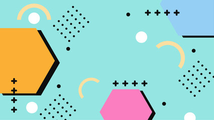 Obraz premium Abstract colorful pattern of hexagons, plus signs, and dots. Great for backgrounds, graphic design projects, and geometric themed visuals.