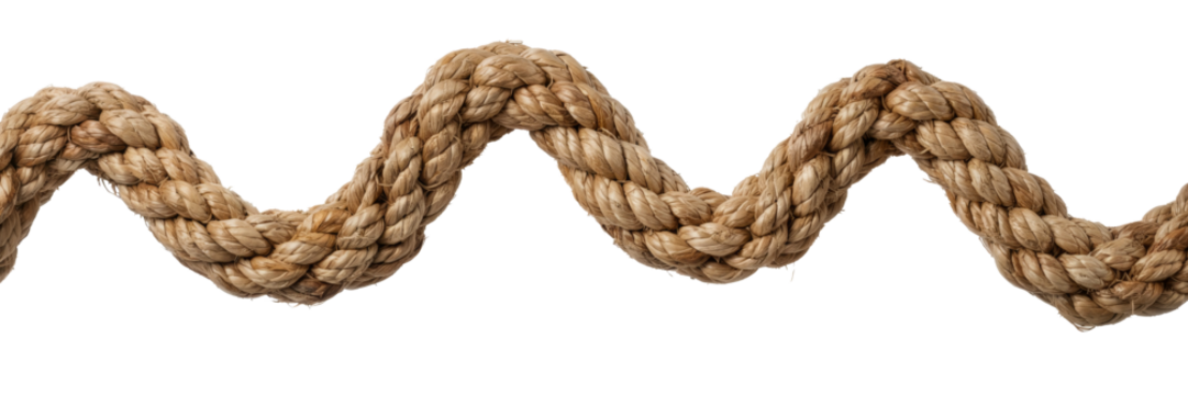 natural rope, brown twisted cord on white background