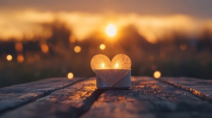 Heart Shaped Candlelight Sunset Romance Wooden Table
