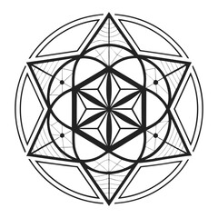 Intricate mandala inspired geometric pattern with intersecting stars and circles