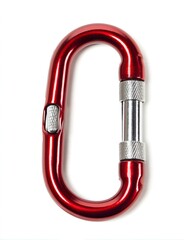 Red carabiner climbing equipment for safety