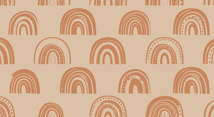 Bohemian Rainbow Pattern Terracotta and Beige Seamless Design