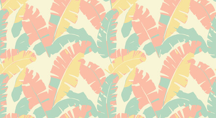 Pastel Tropical Banana Leaf Seamless Pattern Design
