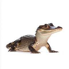 Naklejka premium Small Brown Alligator on White Background