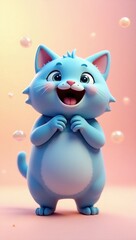 Adorable Cute 3D Cartoon Cat Character Isolated on a Bright Pink Background for Creative Use. Happy Easter cat