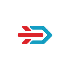 Abstract Red and Blue Arrow Pointing Right on a White Background