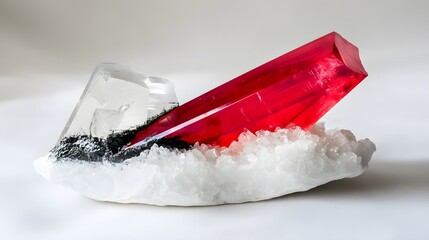 Stunning Red and Clear Crystal Cluster on White Base