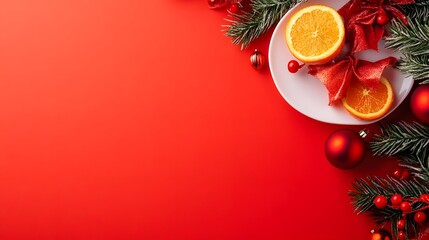 Christmas Festive Oranges Red Background Festive Decor
