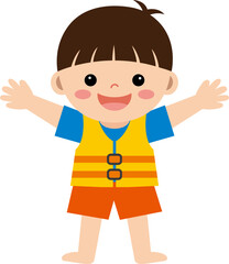 구명조끼를 입은 어린이