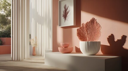 Modern Minimalist Interior Design Coral Decor Potted Plants