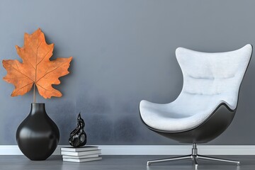 Modern Room Interior Design with Stylish Chair and Autumn Leaf