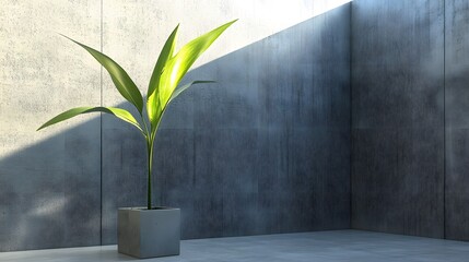 Minimalist Plant in Concrete Room Sunlight