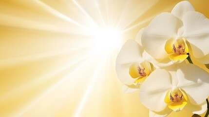 Beautiful Yellow White Orchid Flowers Sun Rays Background
