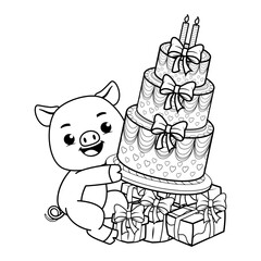 Happy Birthday Coloring Page with cute pig