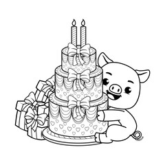 Happy Birthday Coloring Page with cute pig