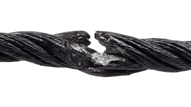 Broken black cable close up view strong texture