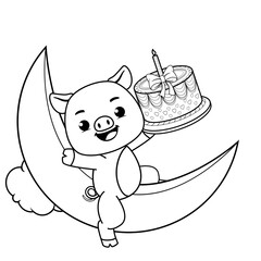 Happy Birthday Coloring Page with cute pig