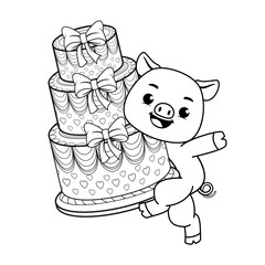 Happy Birthday Coloring Page with cute pig