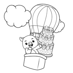 Happy Birthday Coloring Page with cute pig