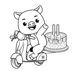 Happy Birthday Coloring Page with cute pig