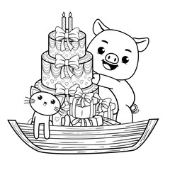 Happy Birthday Coloring Page with cute pig
