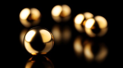 3D render of golden spheres on dark background, elegant composition for luxury branding