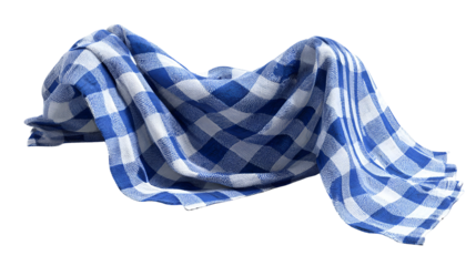 Blue and white checkered tablecloth draped elegantly