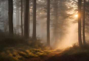 misty morning in the forest