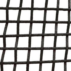 Old Aged Weathered Rusty Wire Mesh Grid Cage Fence Grating Pattern, Isolated Grungy Horizontal Large Detailed Textured Macro Closeup, Grunge Metal Rust Detail Vintage Security Concept White Background