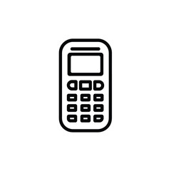 Black and White Outline Icon Illustration of a Cellular Phone Device with Keypad
