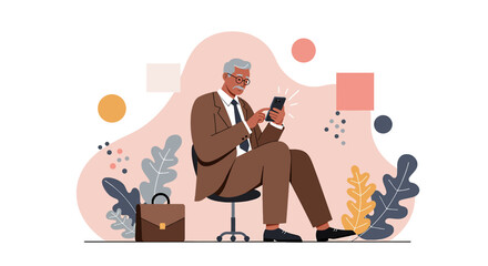 a man sitting on a chair with a cell