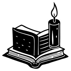 Elegant book with candle vector silhouette—ideal for magical bookshops, fantasy readers, or peaceful reading moments.