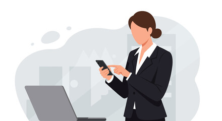 a woman in a suit is using her phone