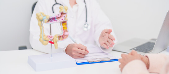 Elderly woman Patient consultation with doctor for Colon disease, Large Intestine, Colorectal...