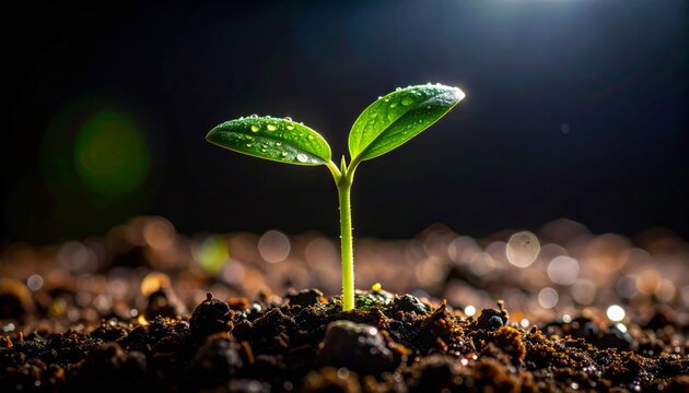 Planta joven con hojas frescas creciendo en suelo f&eacute;rtil, imagen inspiradora para temas de medio ambiente, vida nueva o desarrollo sostenible