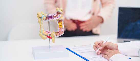 Elderly woman Patient consultation with doctor for Colon disease, Large Intestine, Colorectal...