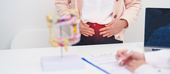 Elderly woman Patient consultation with doctor for Colon disease, Large Intestine, Colorectal...