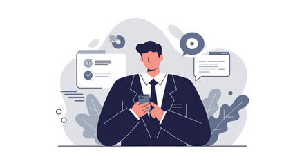 a man in a suit sitting at a table with a phone