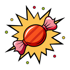Candy explosion in comic-style layout with white background.