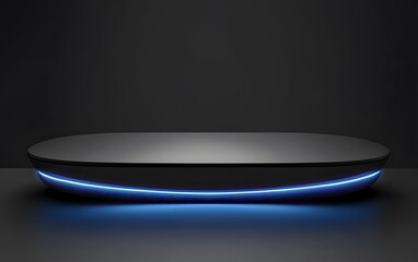 Futuristic Black Oval Display Platform with Neon Blue Light